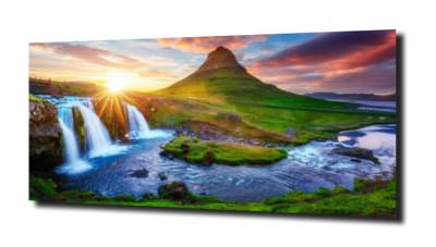 obraz na szkle Wodospad Kirkjufell-Islandia 
