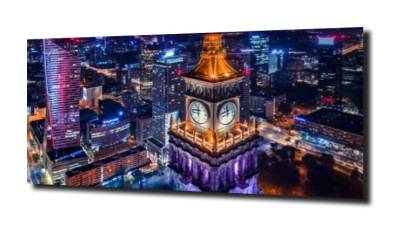 obraz na szkle, panel szklany Warszawa nocą 