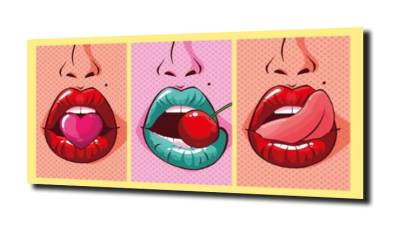 obraz na szkle Usta wisienki serce pop art. 