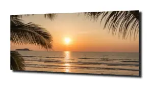 obraz na szkle Zachód słońca morze i palmy 