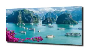 obraz na szkle Zatoka morze statki Kwiaty  