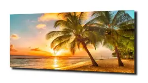 obraz na szkle Zachód słońca, palmy morze  