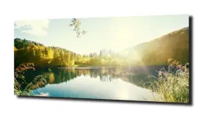 obraz na szkle Zachód słońca, jezioro, las 