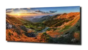 obraz na szkle Zachód słońca, dolina ,góry 