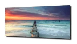 obraz na szkle Zachód słońca, morze, plaza 