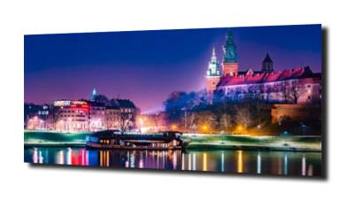 obraz na szkle, panel szklany Kraków nocą  
