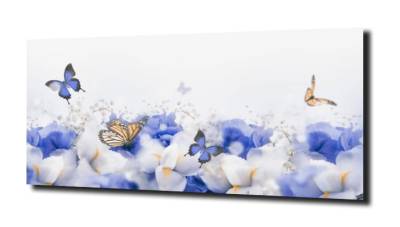 obraz na szkle, panel szklany Motyl kwiaty 