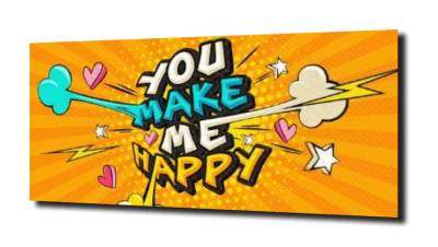 obraz na szkle, panel szklany Napis Happy  