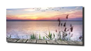 obraz na szkle Zachód słońca nad jeziorem 