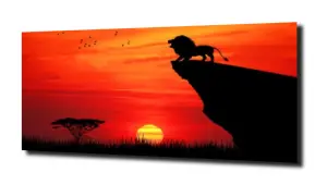 obraz na szkle Lew, zachód słońca, Afryka 