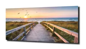 obraz na szkle Zachód słońca morze ptaki 