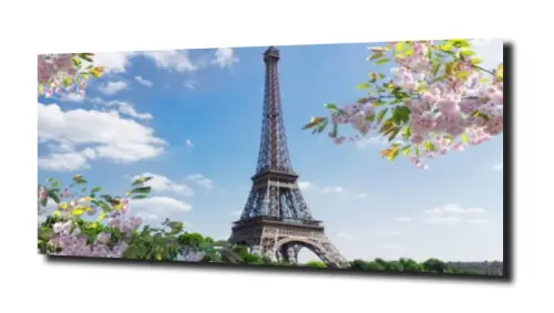 obraz na szkle Wieża Eiffela zza kwiatów 