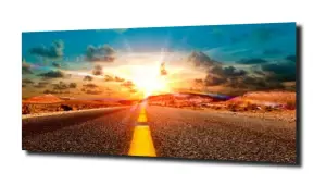 obraz na szkle Zachód słońca za drogą  