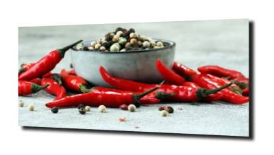 obraz na szkle Chilli, drewno, pieprz 