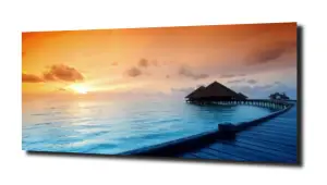 obraz na szkle Malediwy domek zachód 