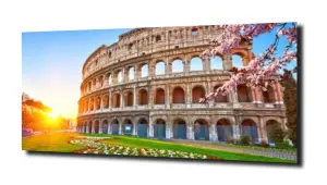 obraz na szkle Koloseum za kwiatami  