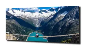 obraz na szkle Most góry i jeziorko 