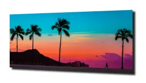 obraz na szkle Zachód słońca palmy  