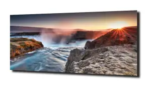 obraz na szkle Wodospad słońce góry 