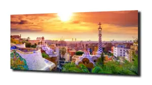 obraz na szkle Zachód nad Barceloną 