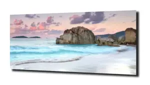 obraz na szkle Plaża skały i niebo 