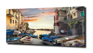 obraz na szkle Łodzie miasto morze 