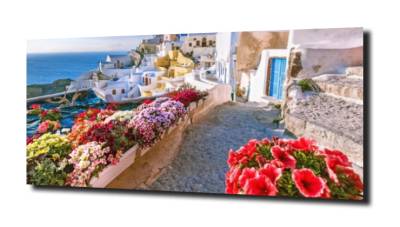 obraz na szkle Słoneczne Santorini 