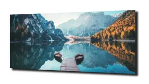 obraz na szkle Łódki w górach 