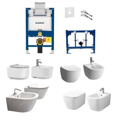 Kompletny zestaw (ceramika do wyboru) serii Tornado: misa WC, bidet oraz stelaże podtynkowe Geberit NISKIE!