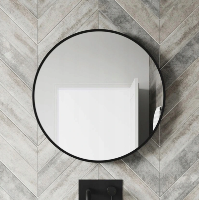 Lustro Ścienne Okrągłe w Czarnej Ramie 80cm