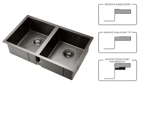 Zlewozmywak Kuchenny Dwukomorowy Czarny Seria X80 foto nr 6