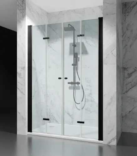 Drzwi Prysznicowe Składane Okucia Czarny Mat  Szkło Transparentne D1900 Dual dwuskrzydlowe domarket (1).jpg