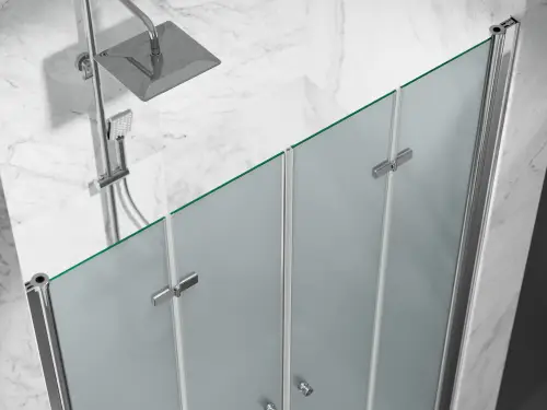 Drzwi Prysznicowe Składane Okucia Złoty Mat Szczotkowany  Szkło mrożone D1900 Dual dwuskrzydlowe domarket (2).jpg