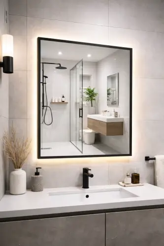 Lustro Prostokątne w Ramie z Led 80x60cm