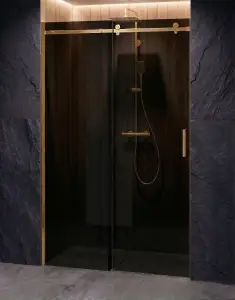 Drzwi Prysznicowe Przesuwne Złoto Szczotkowane Grafit Przyciemniana D20