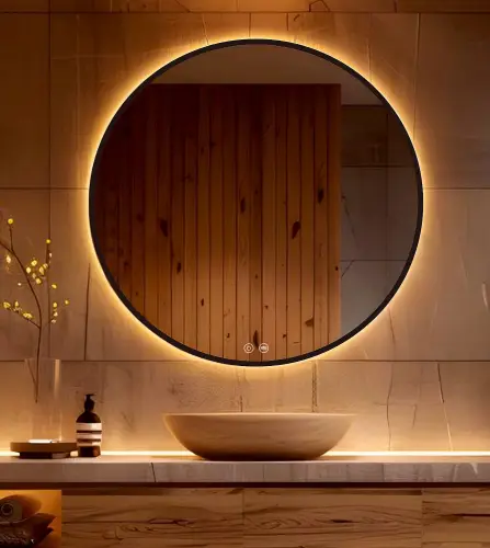 90cm Lustro Okrągłe LED Czarna Ramka LOFT.jpg