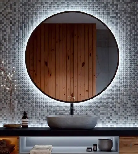 90cm Lustro Okrągłe LED Czarna Ramka LOFT 3.jpg