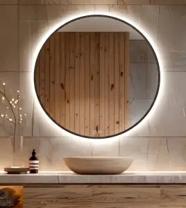 60-120cm Lustro Okrągłe LED w Czarnej Ramce