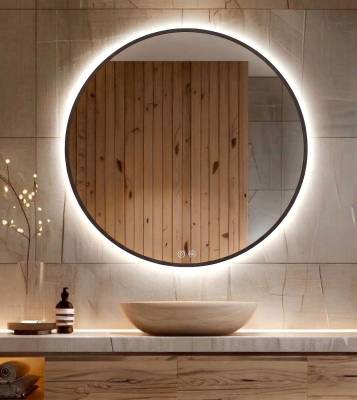 90cm Lustro Okrągłe LED Czarna Ramka LOFT