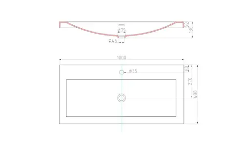 Umywalka naszafkowa prostokątna konglomerat - specyfikacja techniczna 1