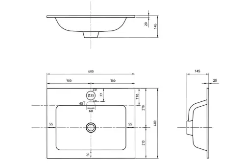 Umywalka naszafkowa prostokątna konglomerat - specyfikacja techniczna 1
