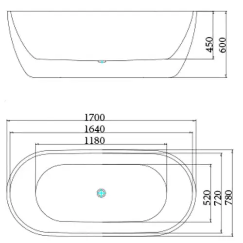 Wanna Wolnostojaca 518 Liniger Talia 170x78 schemat z wymiarami