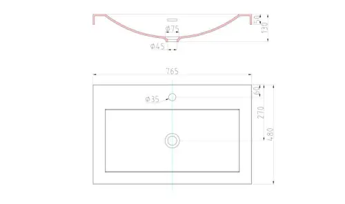 Umywalka naszafkowa prostokątna konglomerat - specyfikacja techniczna 3