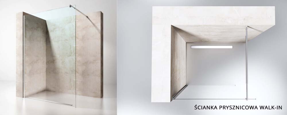Ścianka prysznicowa walk-in jako wyposażenie w łazienkach dla osób niepełnosprawnych.